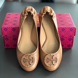 Tory Burch Reva Tumbled Leather Royal Tan Size 7.5